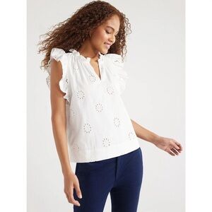 Free Assembly White Eyelet Top NWT